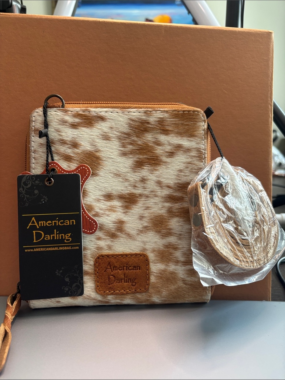 American Darling Spotted Brown and White Hair-On Leather Messenger